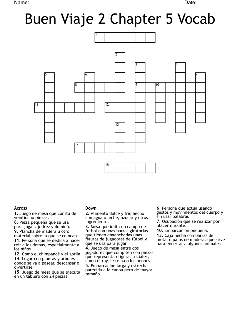 Buen Viaje 2 Chapter 5 Vocab Crossword