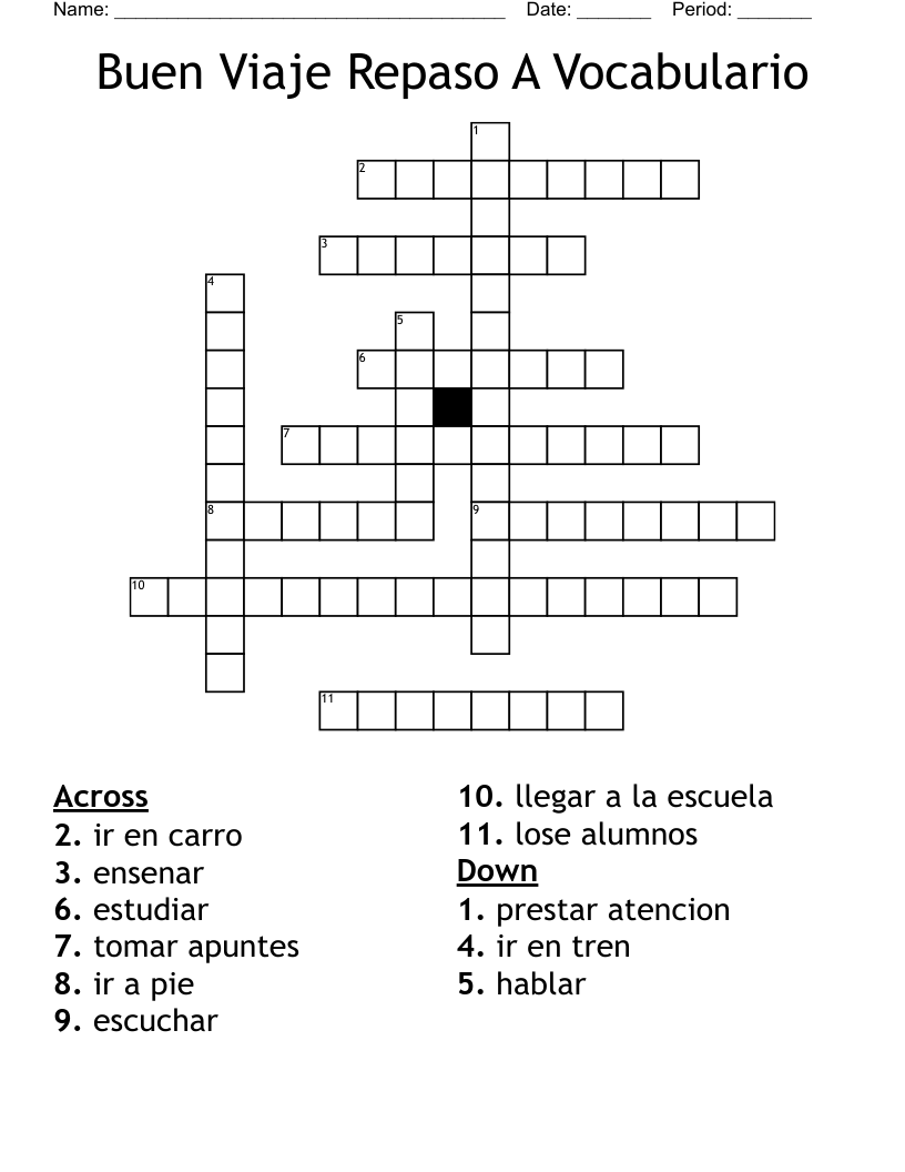 Buen Viaje Repaso A Vocabulario Crossword