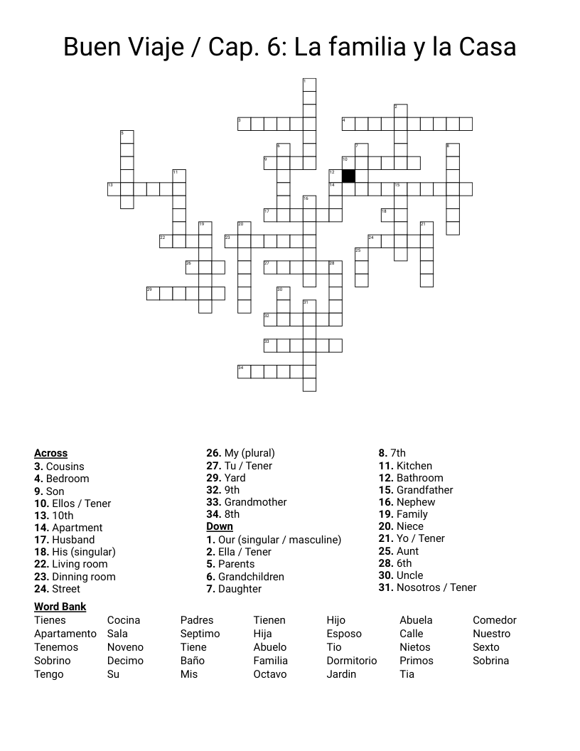 Buen Viaje / Cap. 6: La familia y la Casa  Crossword