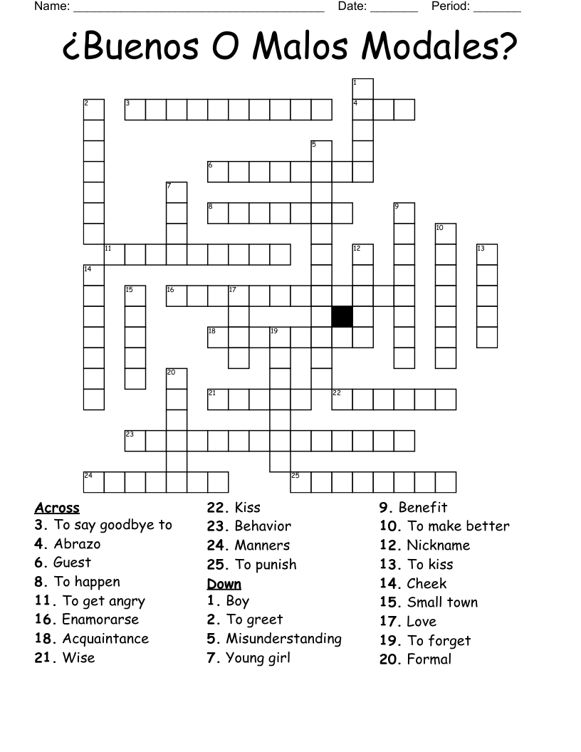 ¿Buenos O Malos Modales? Crossword