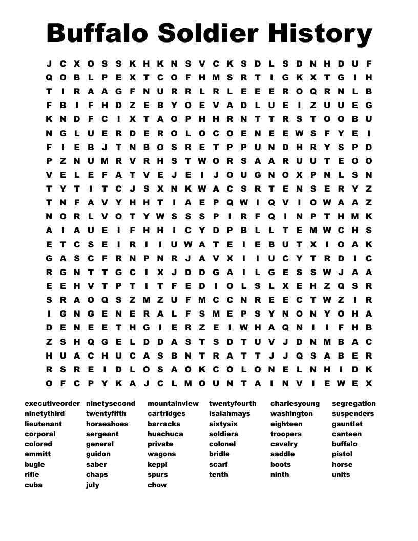 Buffalo Soldier History Word Search