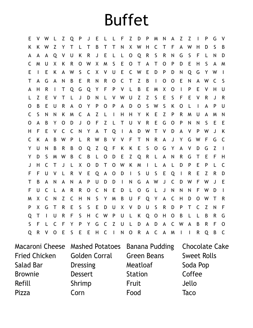 Buffet Word Search