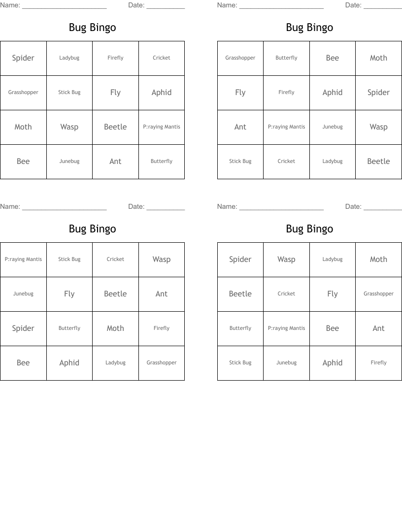 Bug Bingo