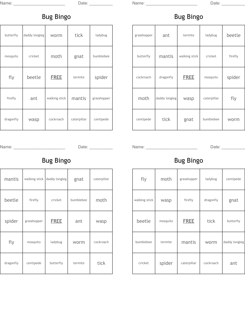 Bug Bingo