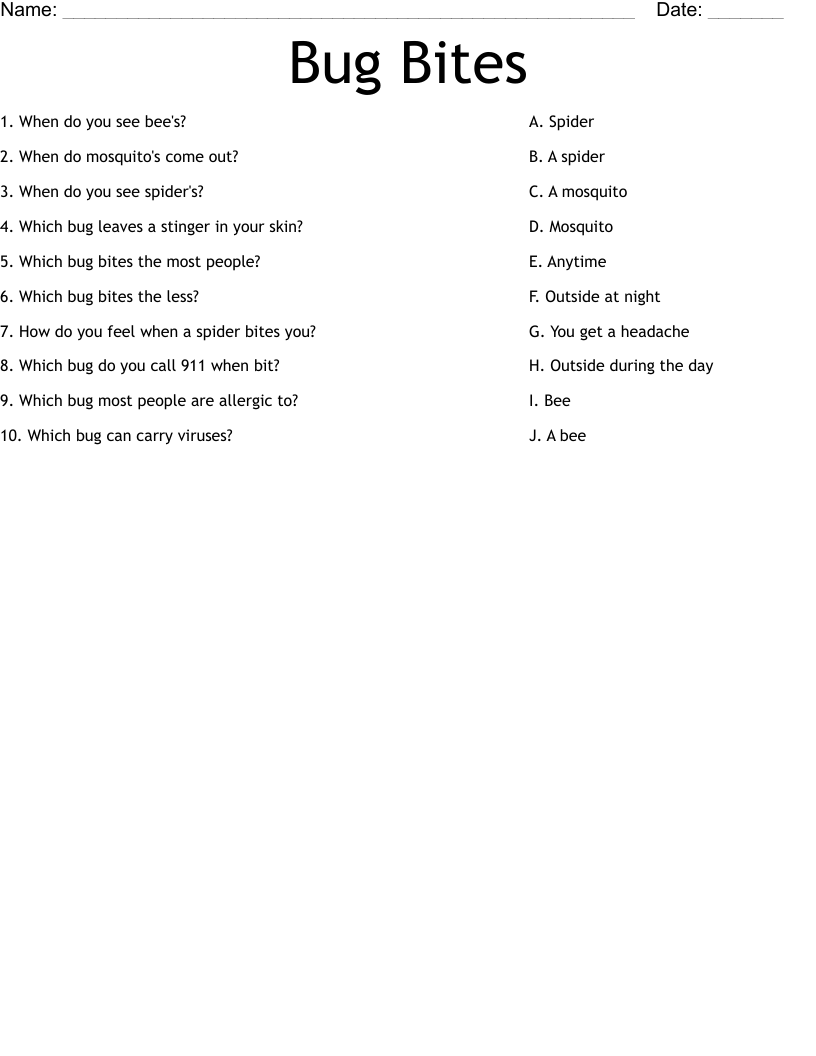 Bug Bites  Worksheet