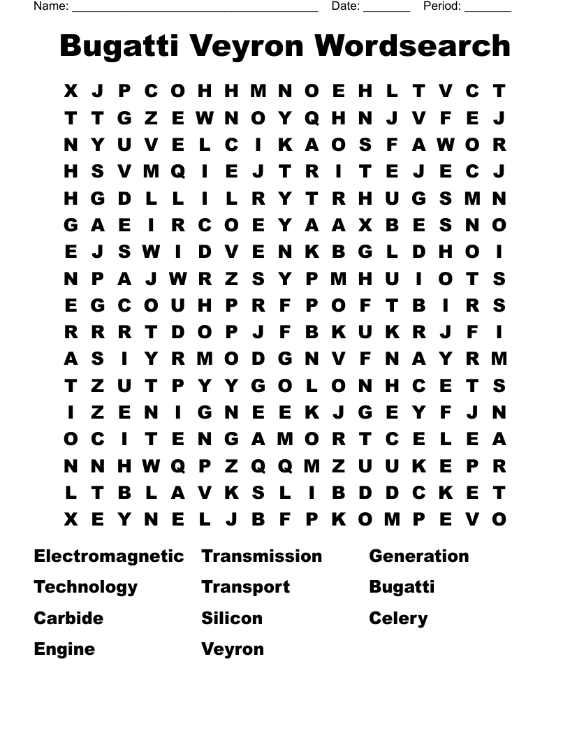 Bugatti Veyron Wordsearch