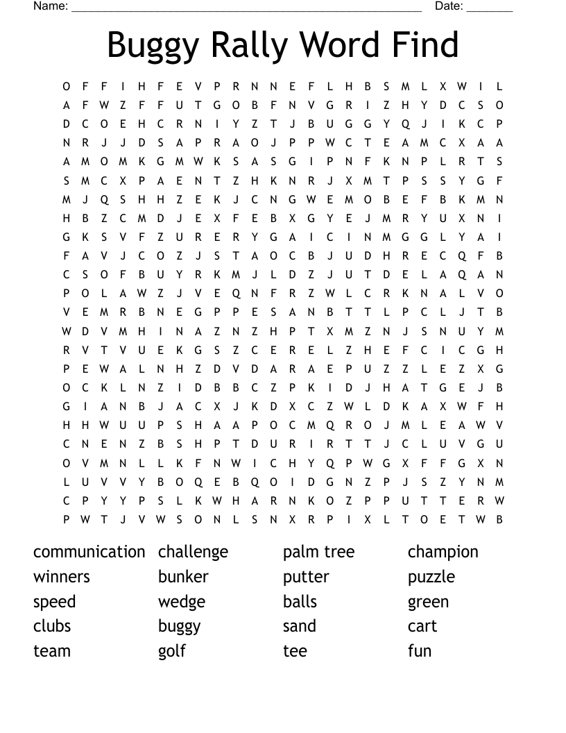 Buggy Rally Word Find Word Search