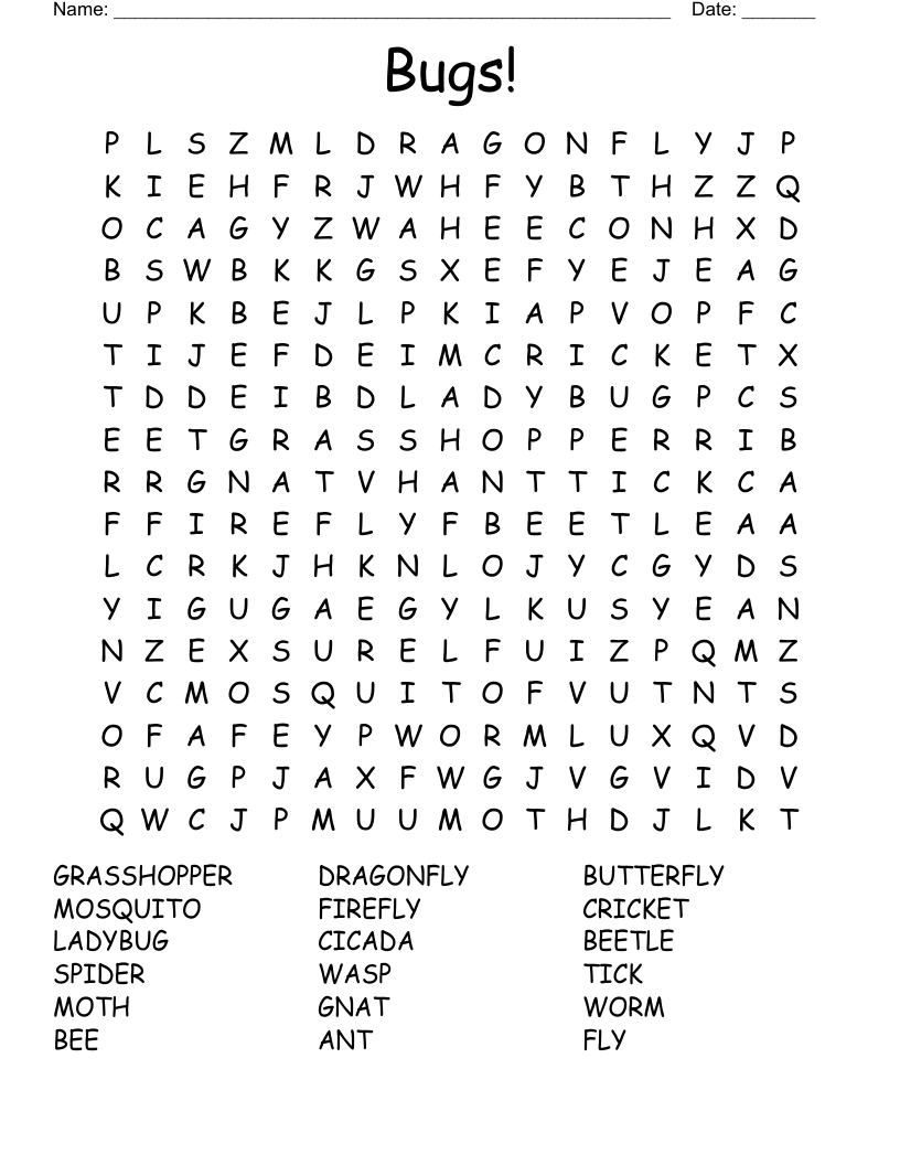 Bugs! Word Search