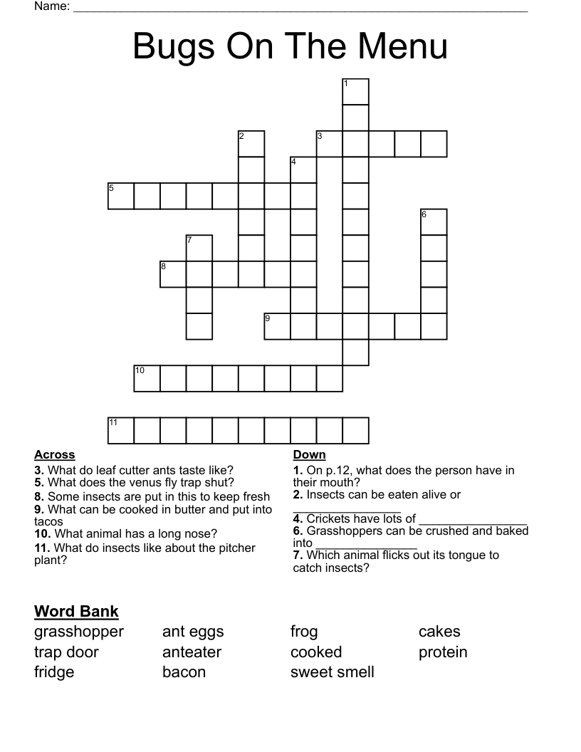 Bugs On The Menu Crossword