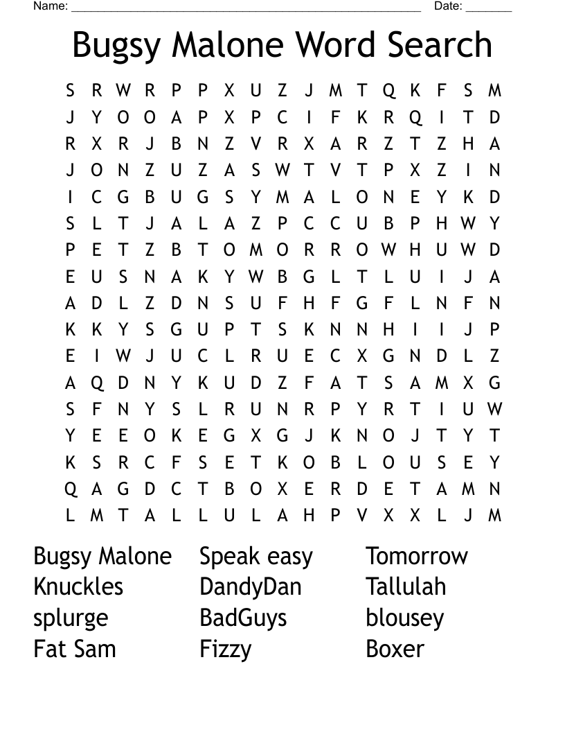 Bugsy Malone Word Search