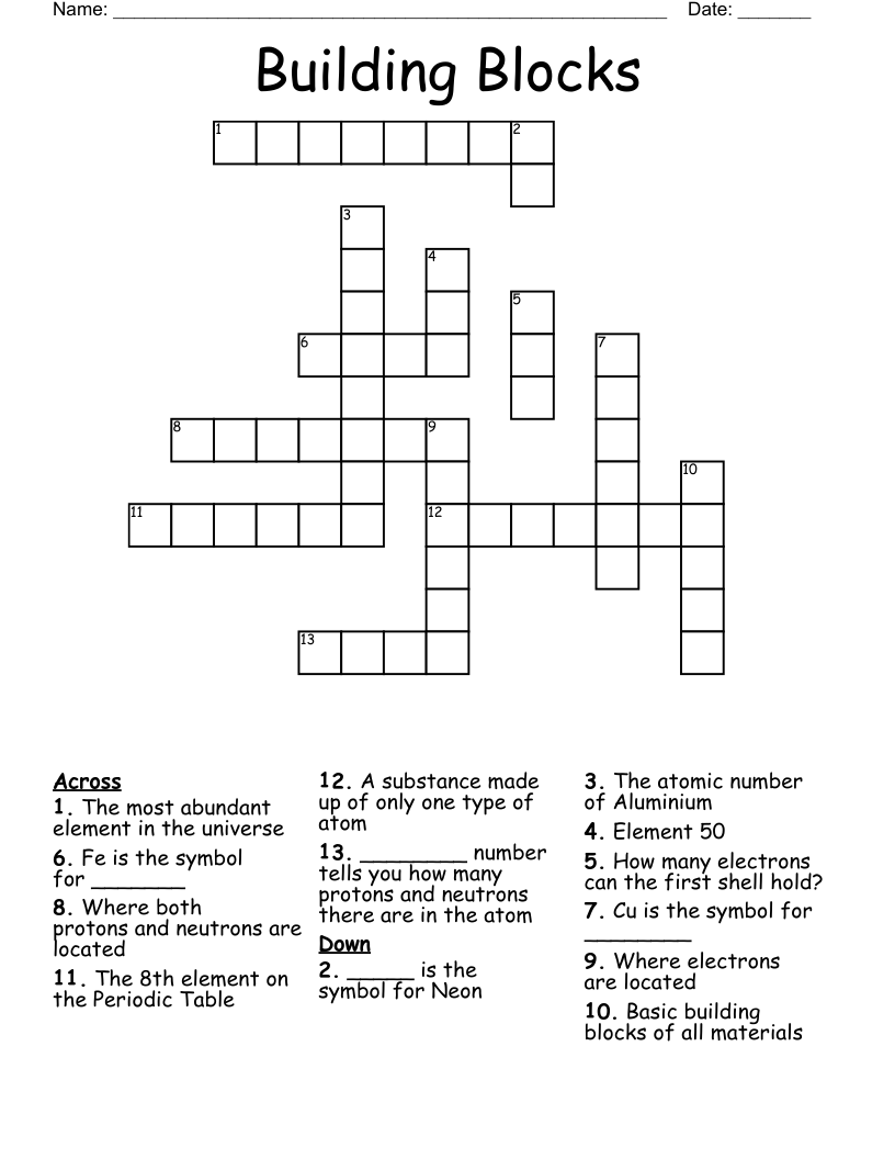 Building Blocks Crossword
