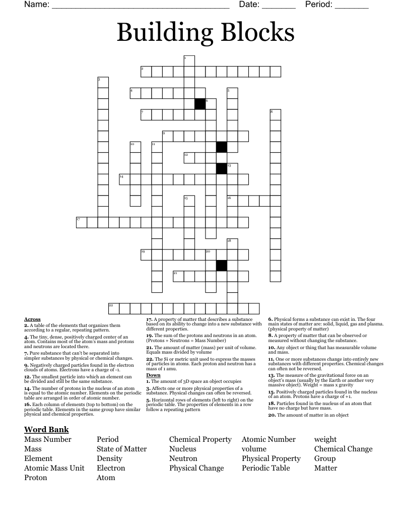 Building Blocks Crossword