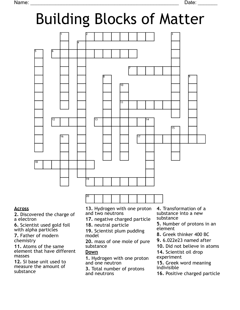 Building Blocks of Matter Crossword