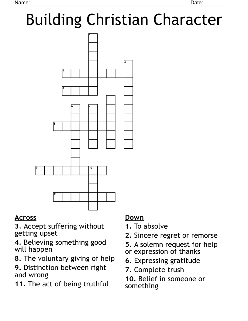 Building Christian Character Crossword