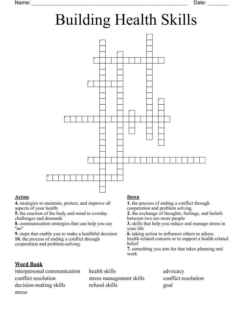 Building Health Skills Crossword