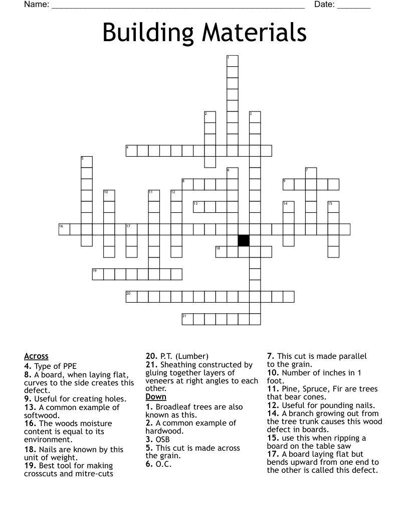 Building Materials Crossword