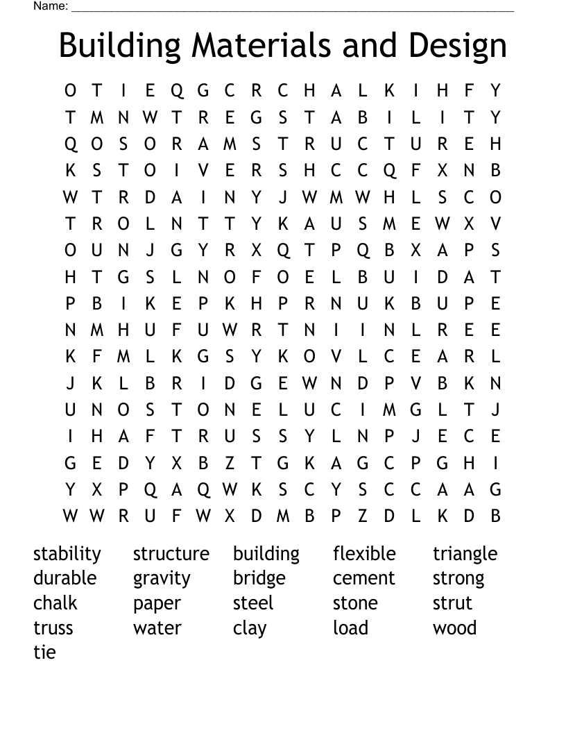 Building Materials and Design Word Search