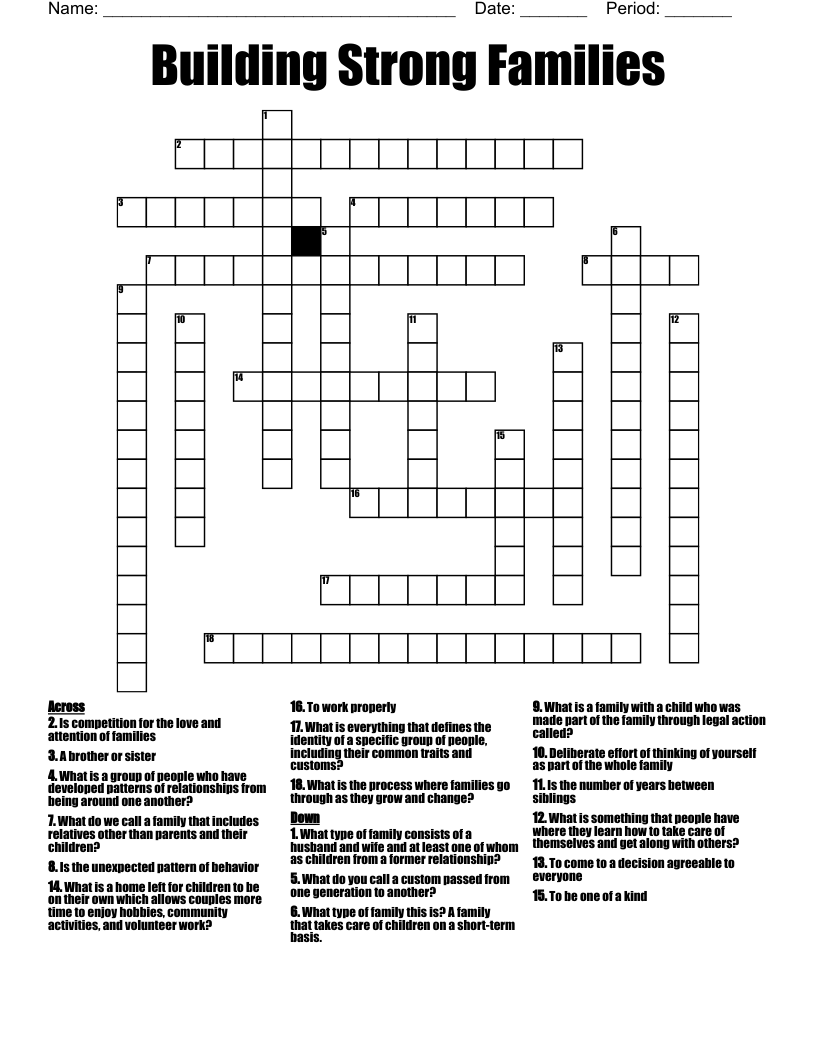 Building Strong Families  Crossword