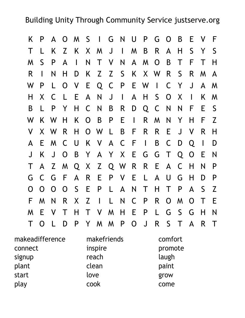 Building Unity Through Community Service justserve.org Word Search