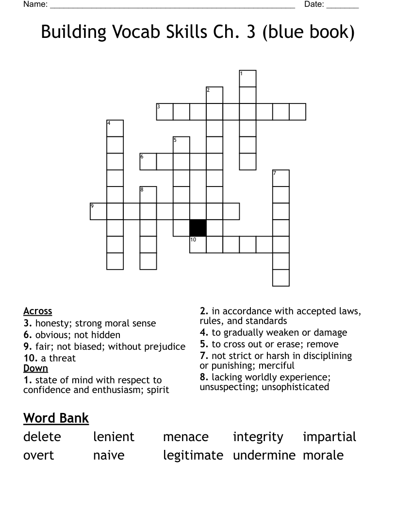 Building Vocab Skills Ch. 3 (blue book) Crossword