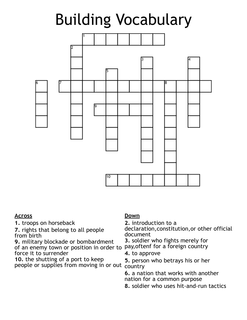 Building Vocabulary Crossword