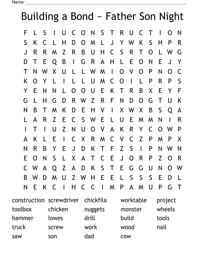 Building a Bond ~ Father Son Night Word Search
