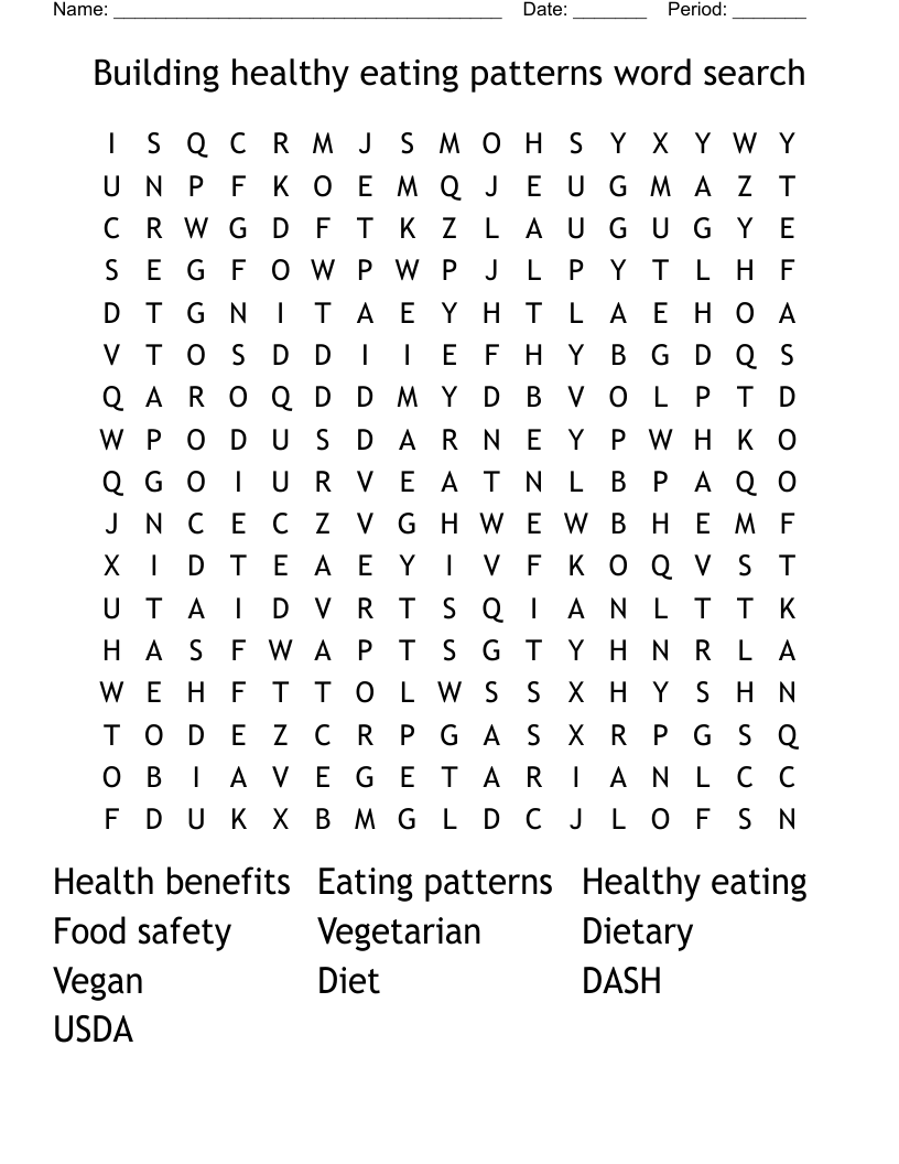 Building healthy eating patterns word search