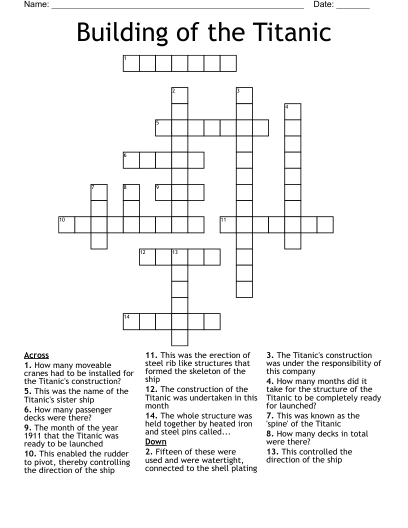 Building of the Titanic Crossword