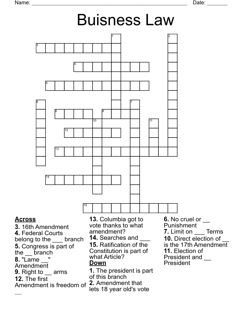 Buisness Law Crossword