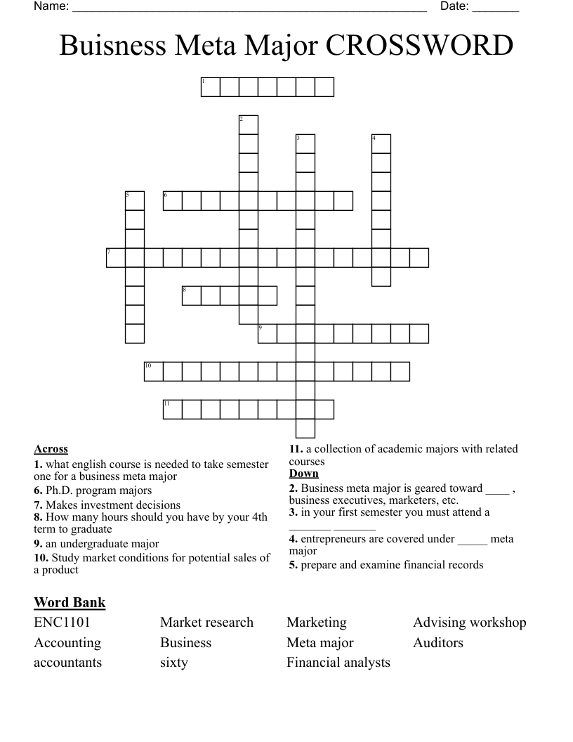 Buisness Meta Major CROSSWORD