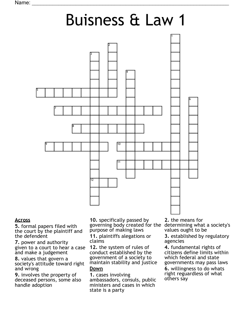 Buisness & Law 1 Crossword