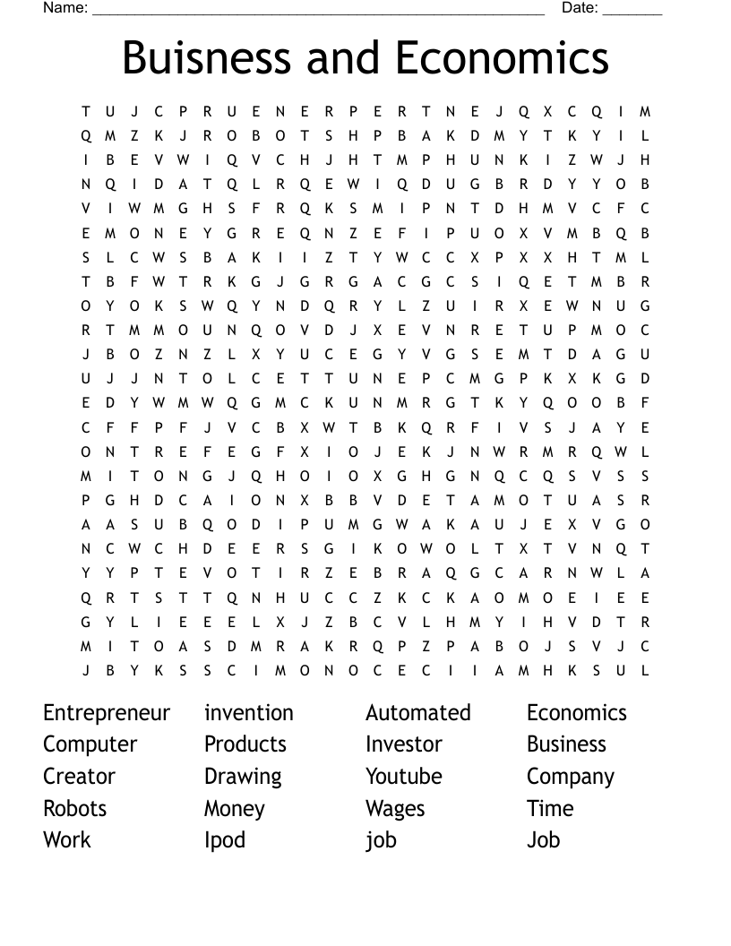 Buisness and Economics Word Search