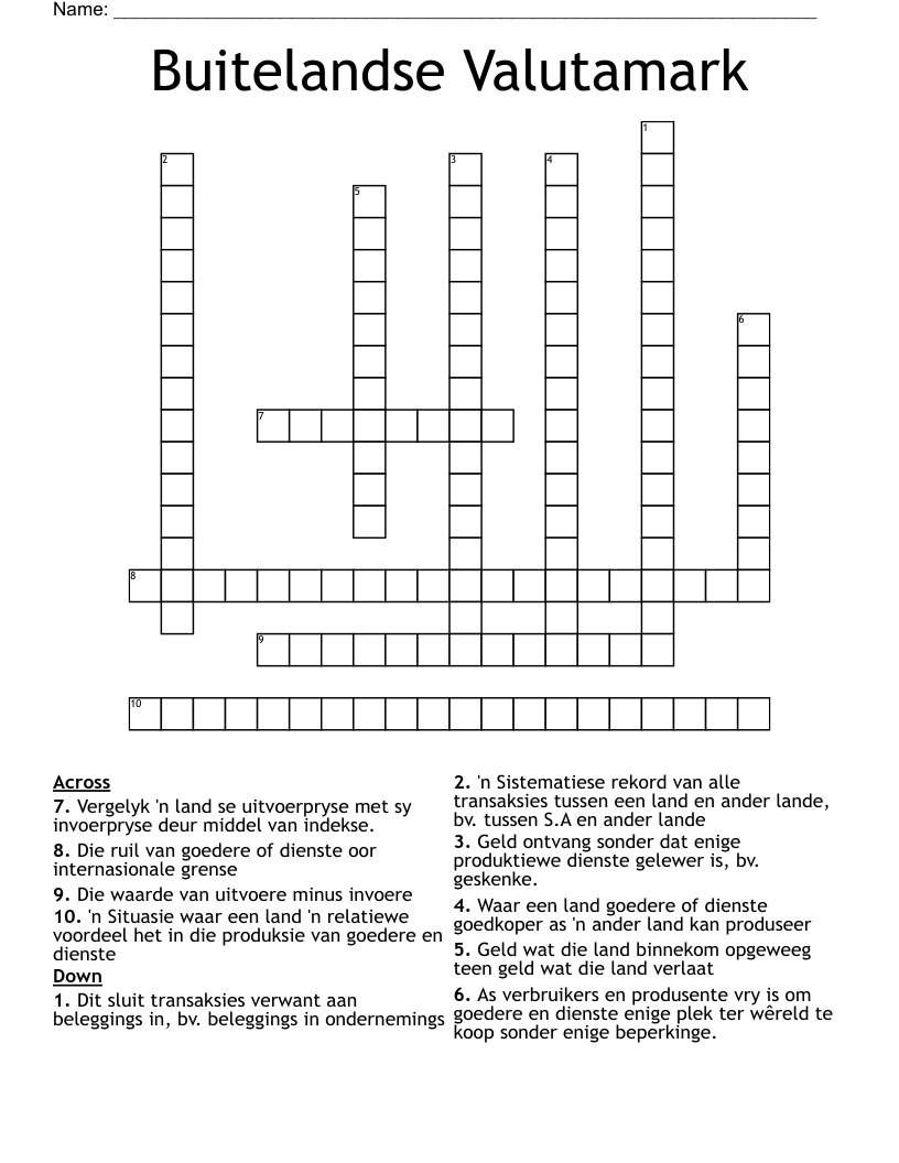 Buitelandse Valutamark Crossword