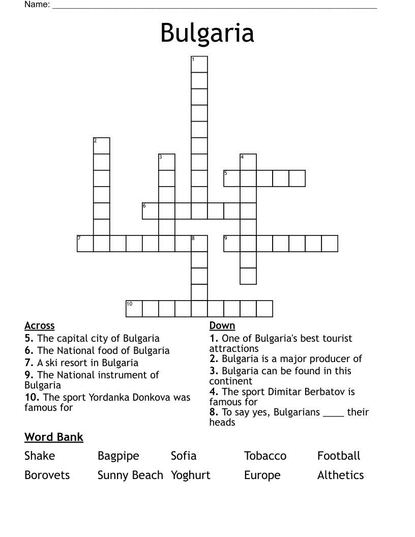 Bulgaria Crossword