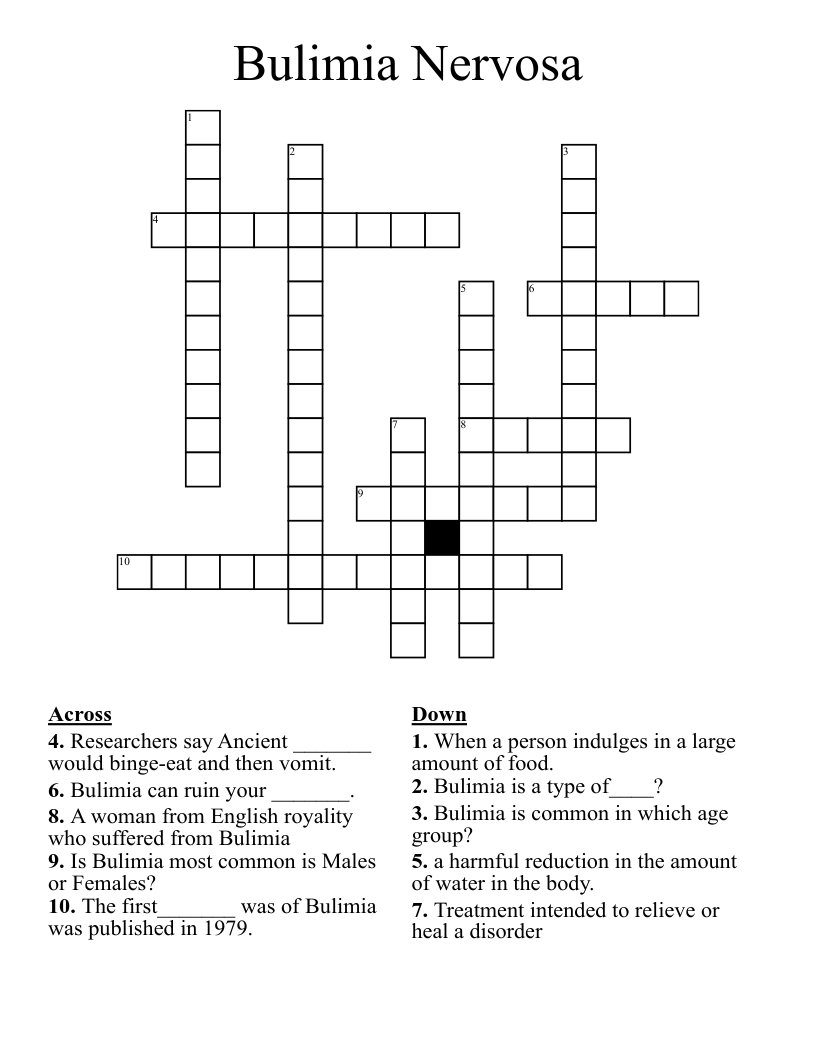 Bulimia Nervosa Crossword