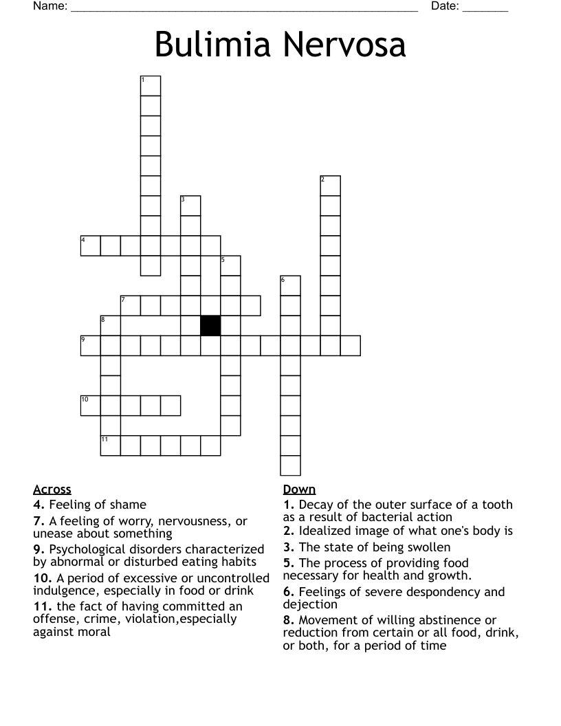 Bulimia Nervosa Crossword