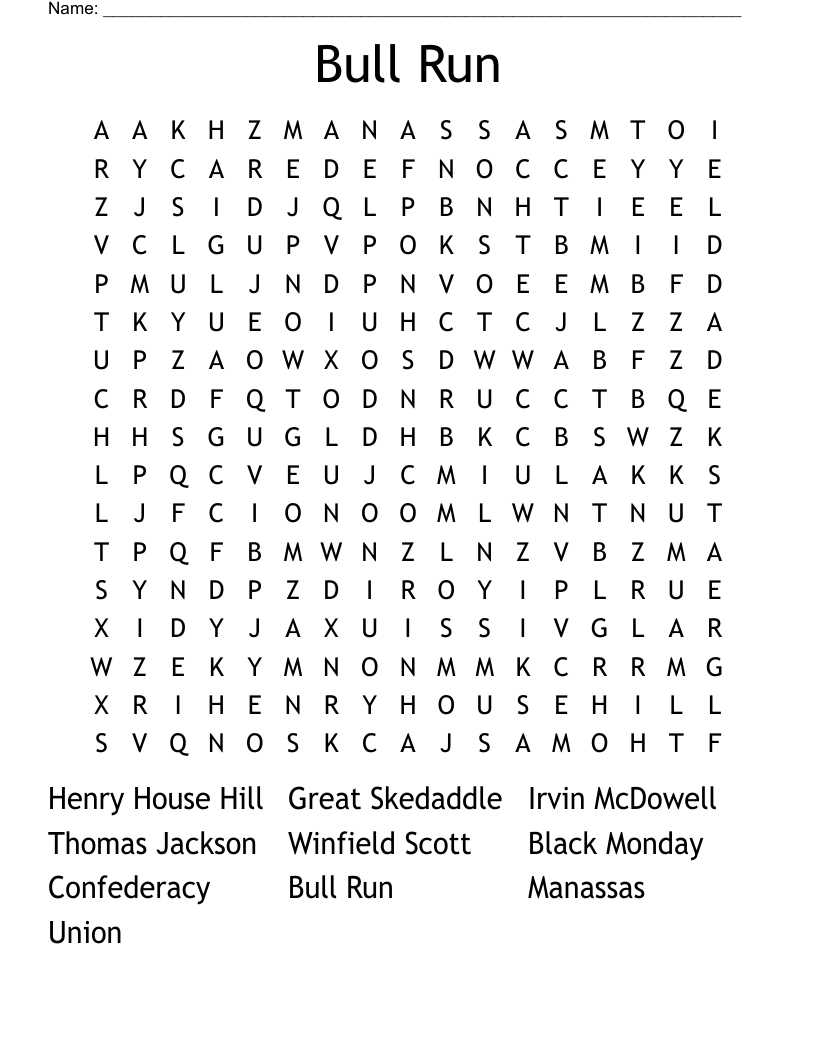Bull Run Word Search