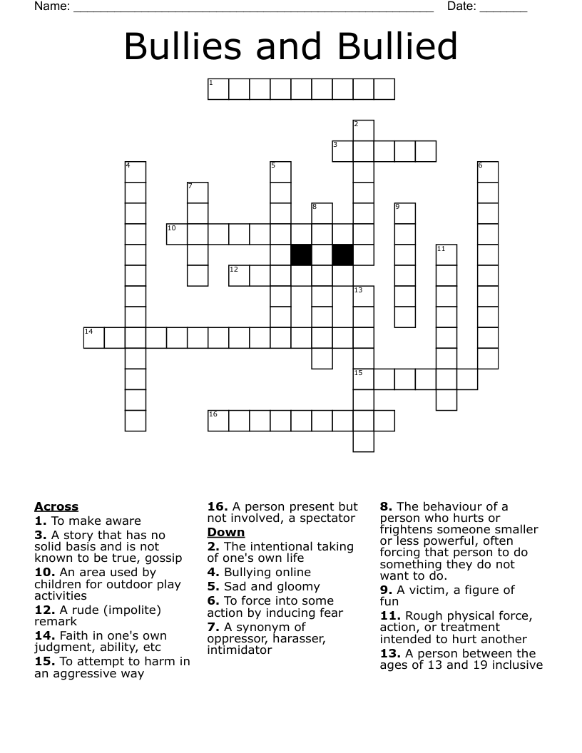 Bullies and Bullied Crossword
