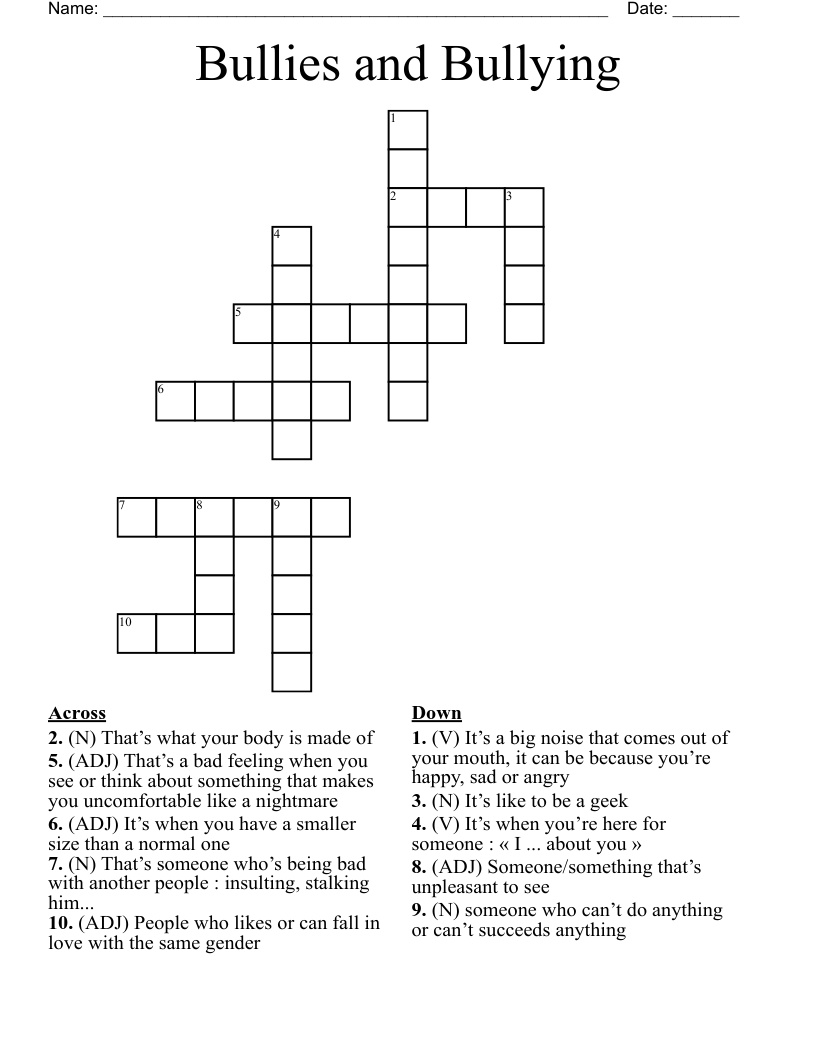 Bullies and Bullying  Crossword