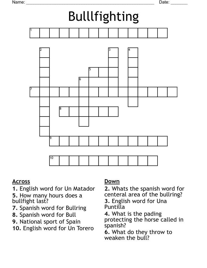 Bulllfighting Crossword