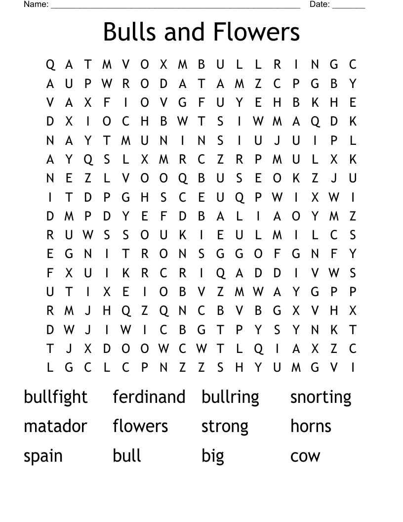 Bulls and Flowers Word Search