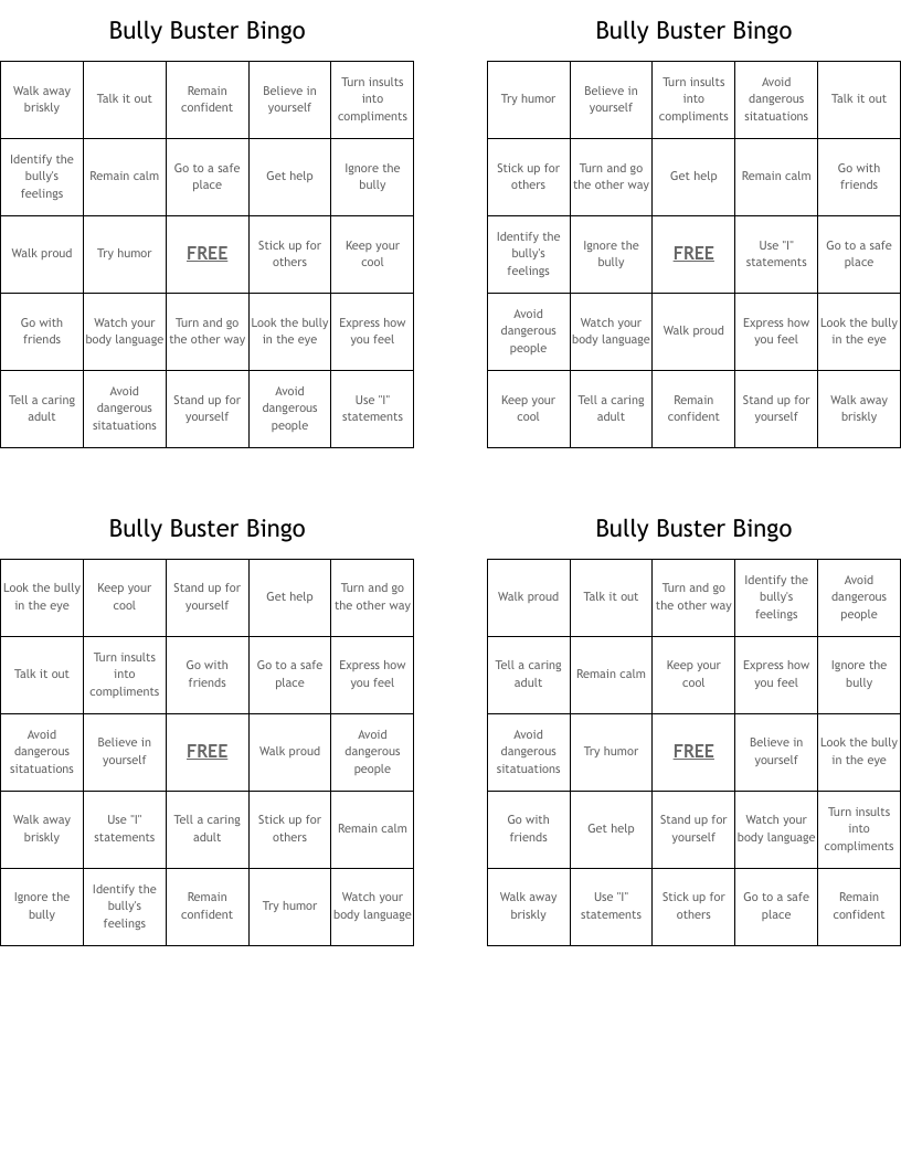 Bully Buster Bingo