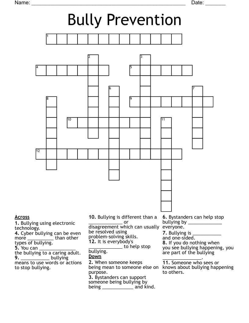 Bully Prevention  Crossword
