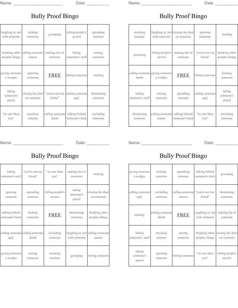 Bully Proof Bingo