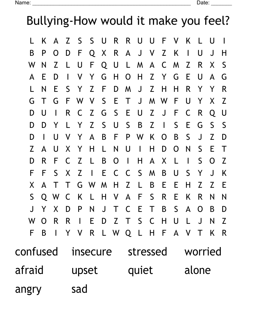 Bullying-How would it make you feel? Word Search