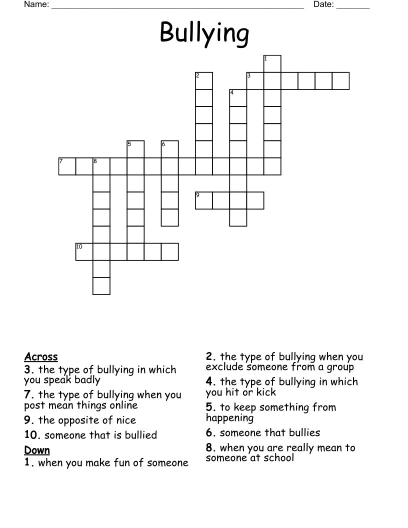 Bullying Crossword