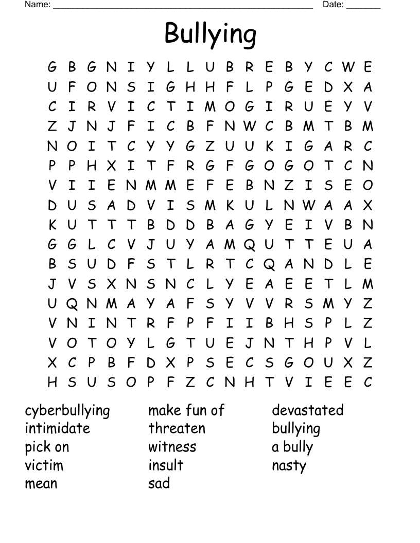 Bullying Word Search