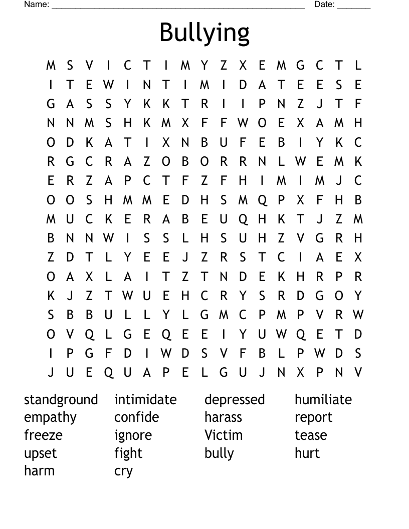 Bullying Word Search