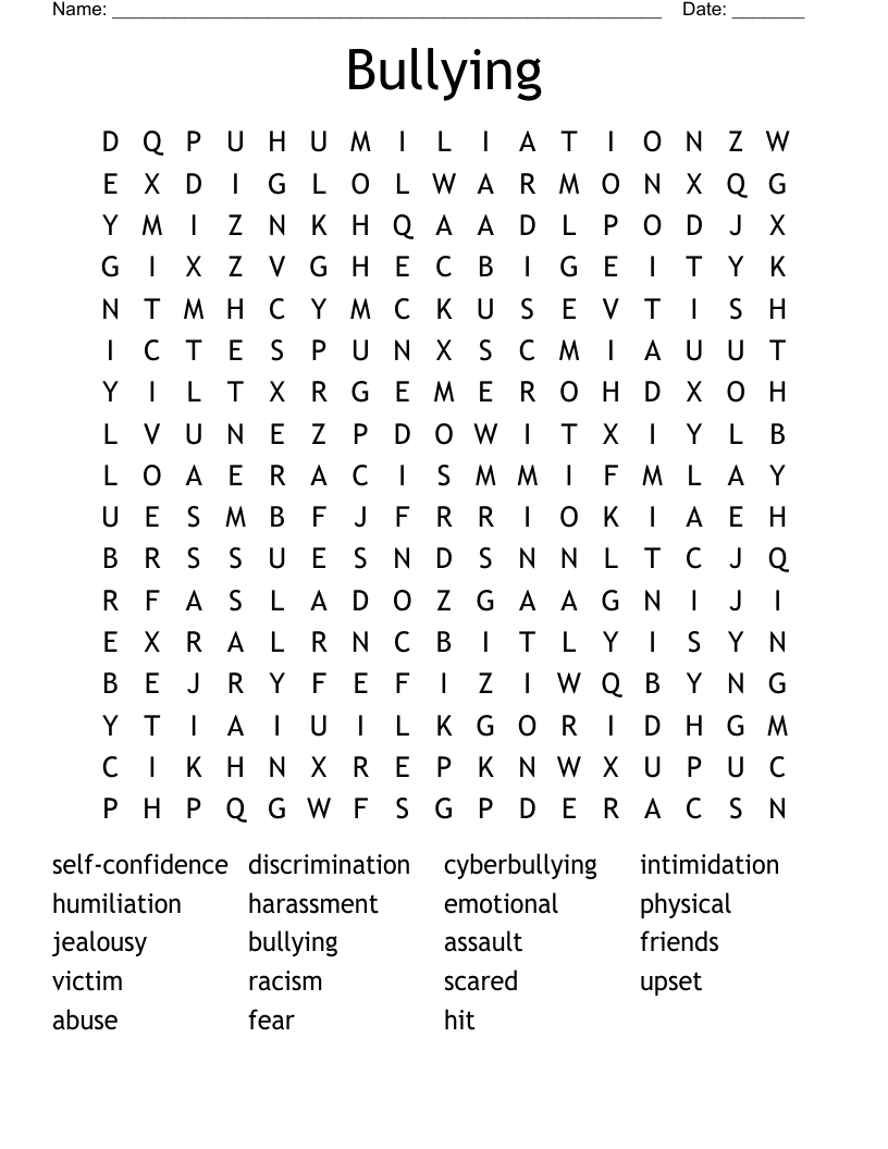 Bullying Word Search