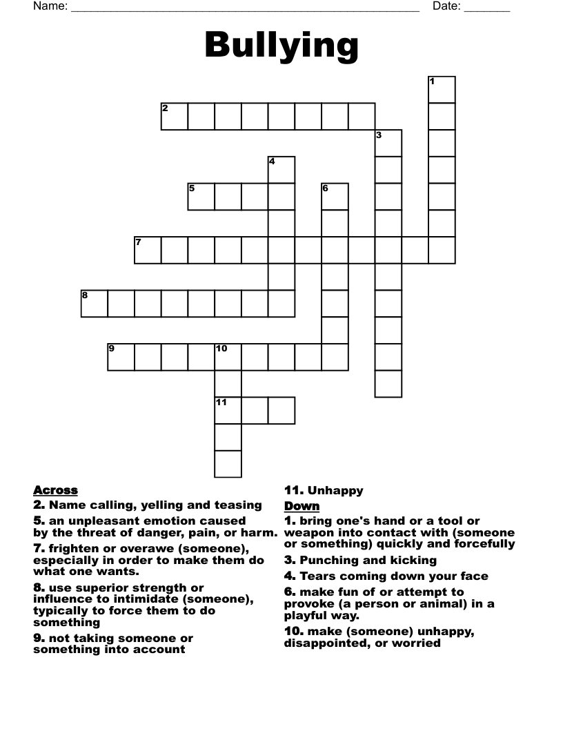 Bullying Crossword